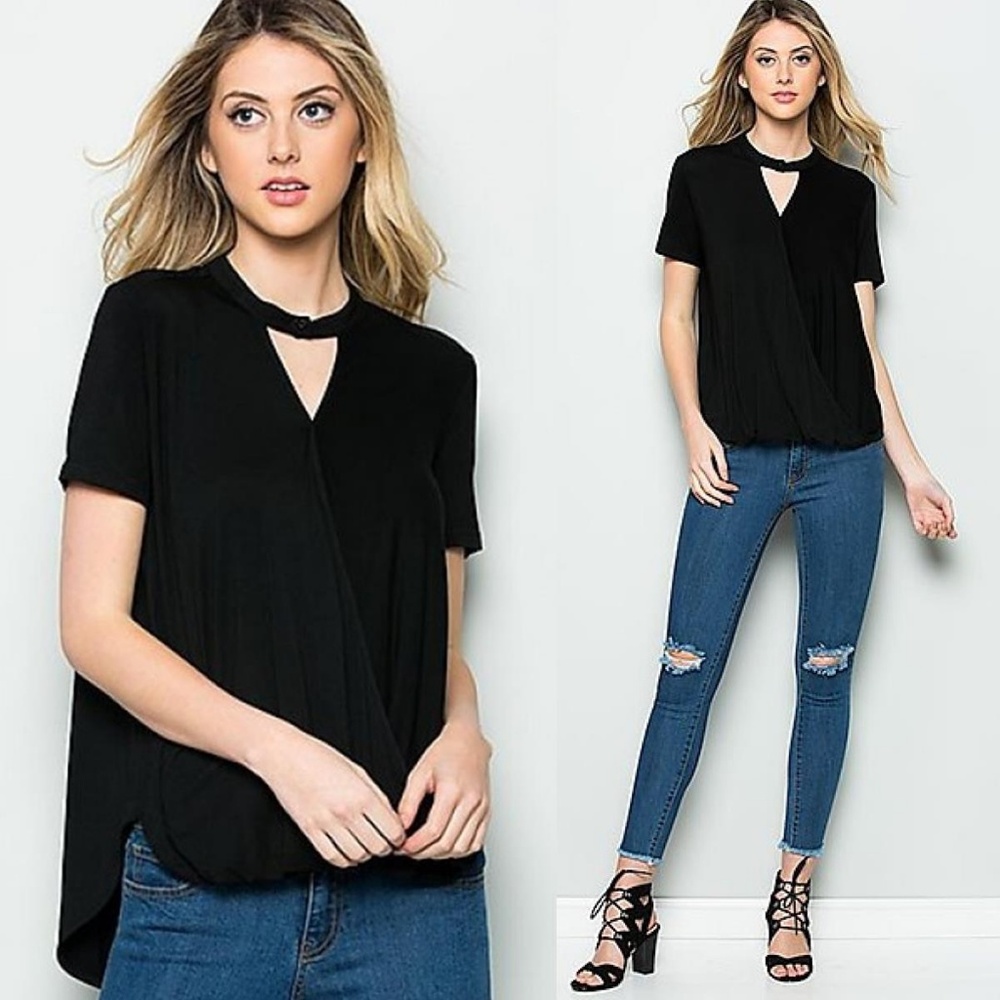 Black Keyhole Wrap Top